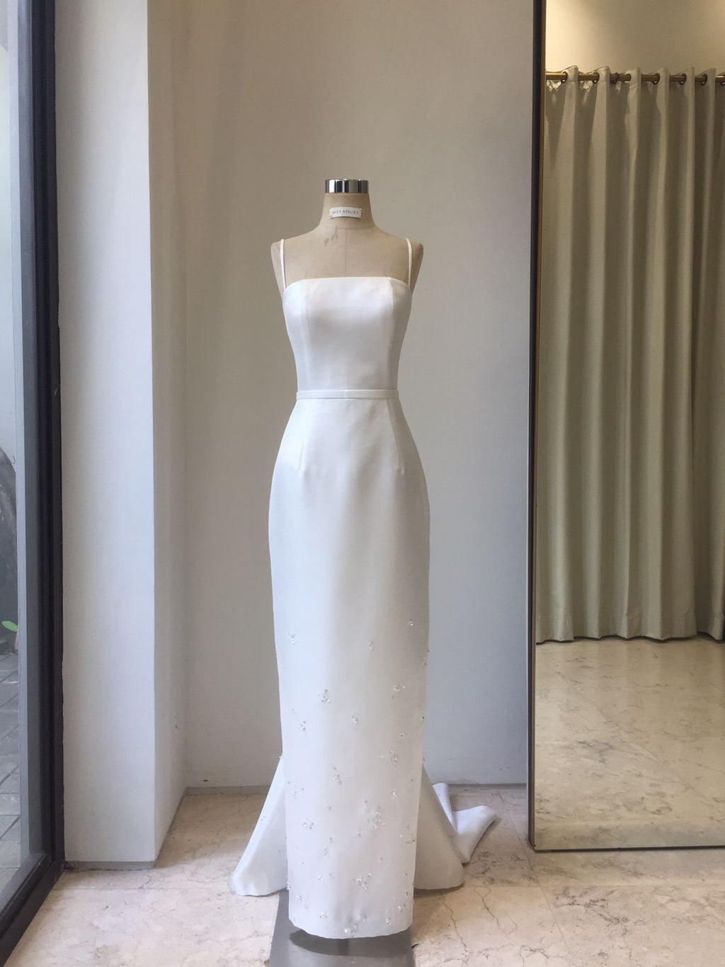 Bridal | Mier Atelier - White Column Dress with Beads and Matching Veil