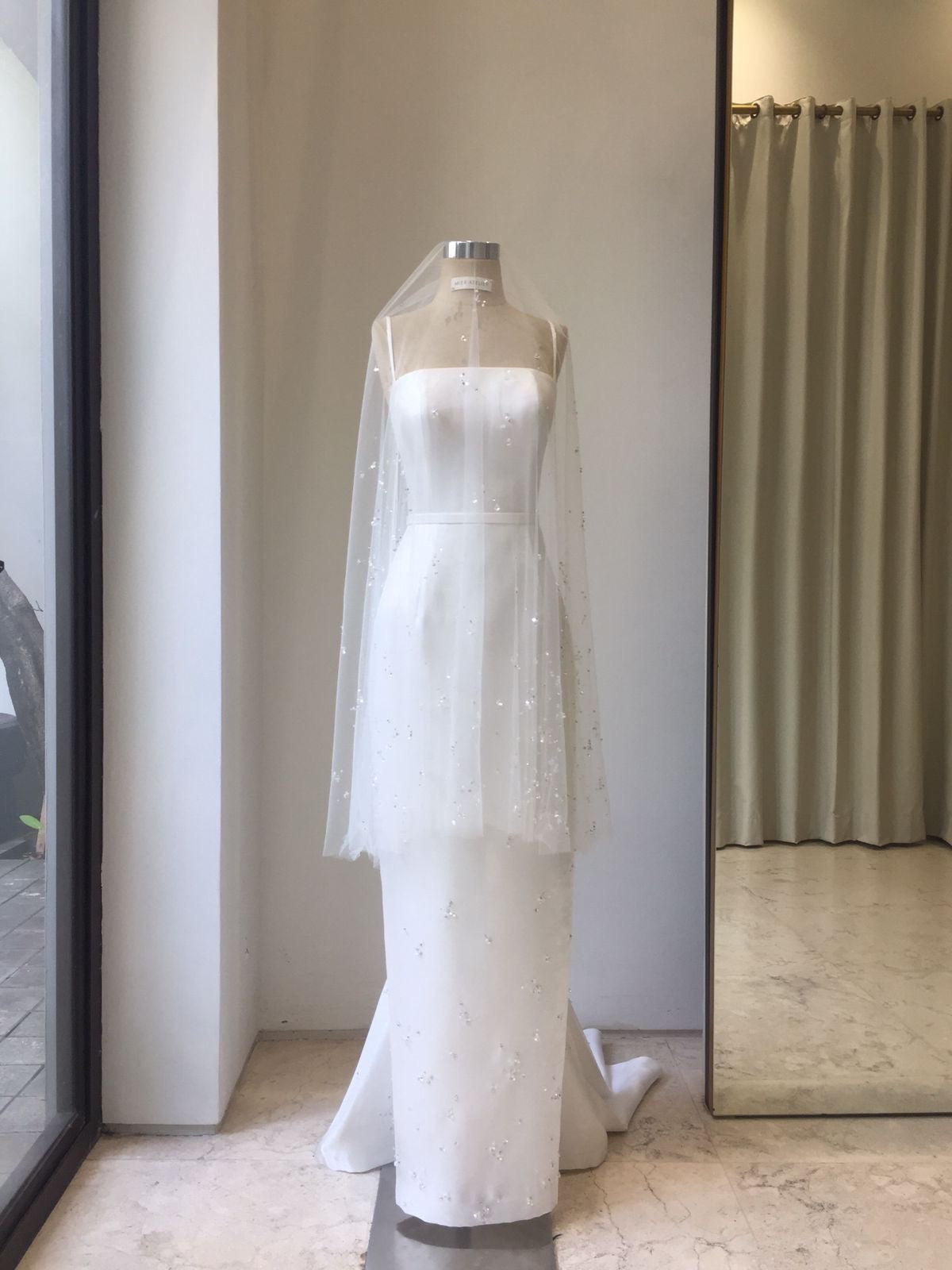 Bridal | Mier Atelier - White Column Dress with Beads and Matching Veil