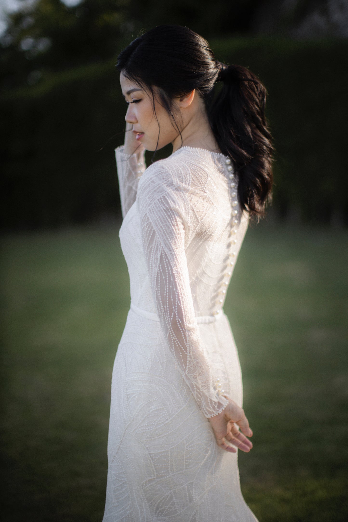 Bridal | Hian Tjen - White Beaded Long Sleeve