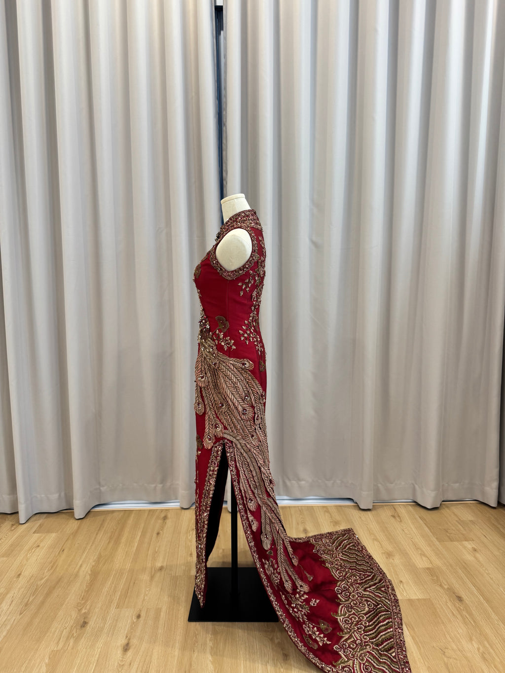 Cheongsam | Stella Lunardy - Red Halter Cheongsam with Birds Embroideries