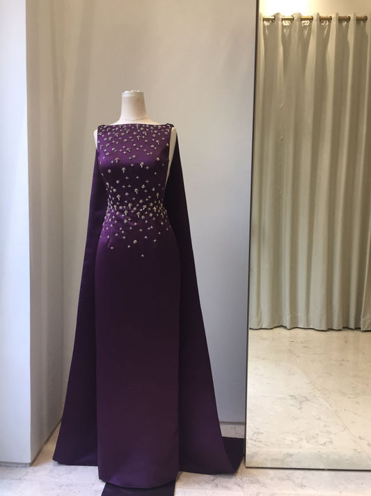 Custom | Mier - Purple Bedazzle Dress with Detachable Cape