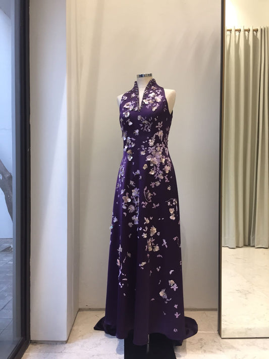 Custom | Mier - Deep Purple Oriental Collar Dress