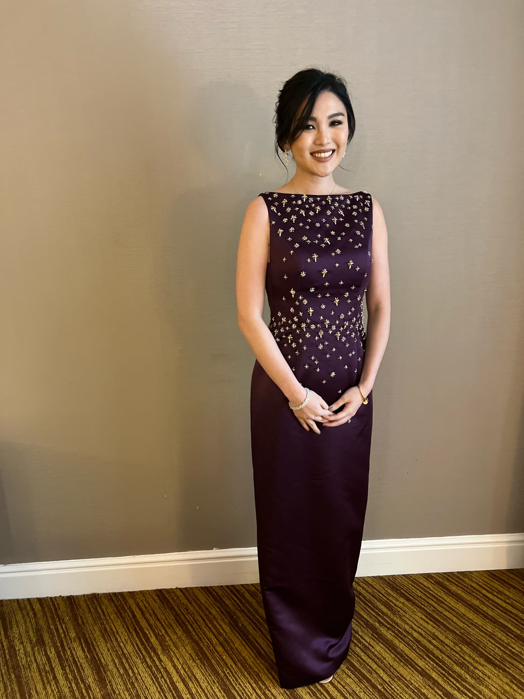 Custom | Mier - Purple Bedazzle Dress with Detachable Cape