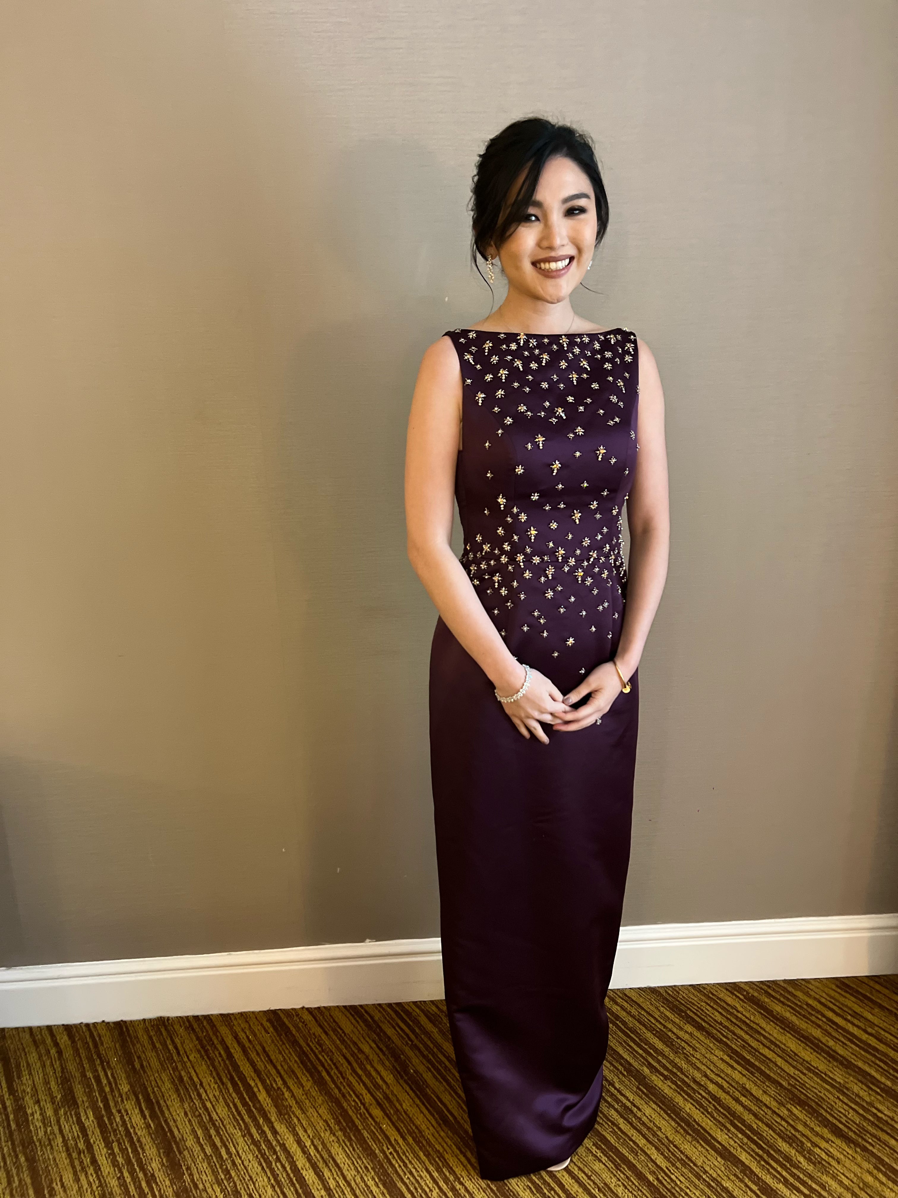 Custom | Mier - Purple Bedazzle Dress with Detachable Cape