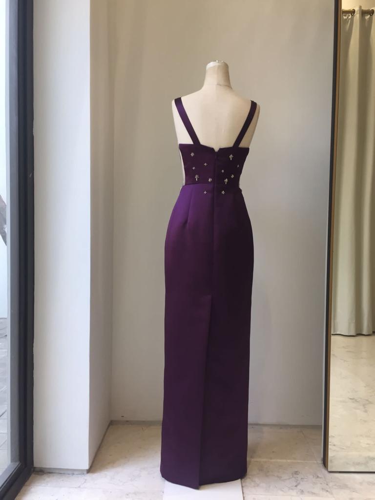 Custom | Mier - Purple Bedazzle Dress with Detachable Cape
