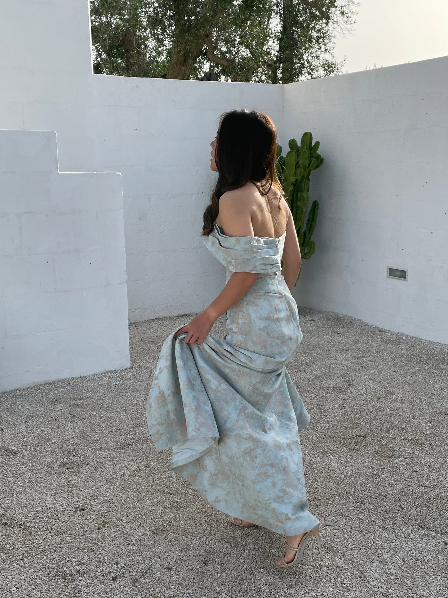 Evening | Studio Vian - Draped Blue Gown with bra padding