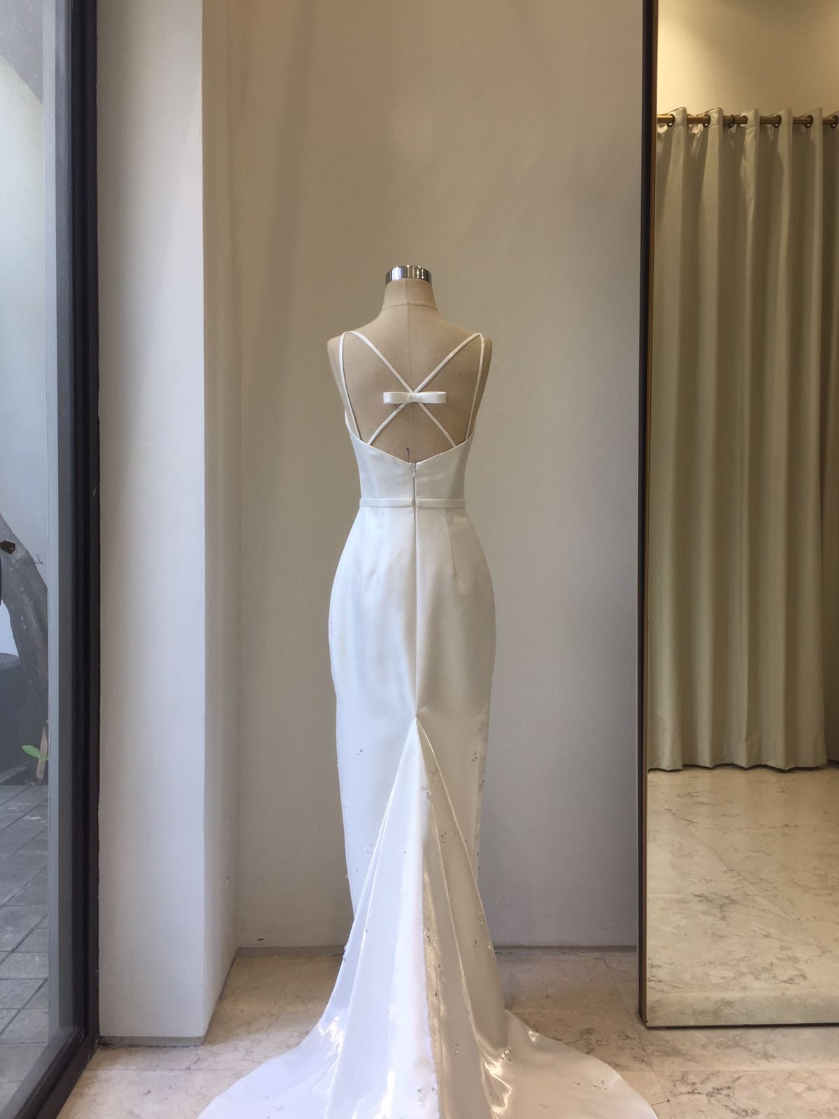Bridal | Mier Atelier - White Column Dress with Beads and Matching Veil