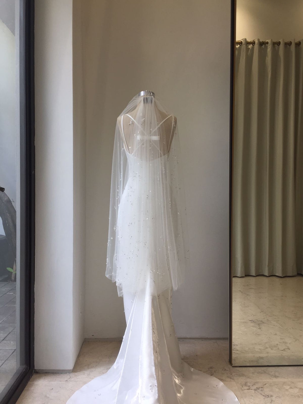 Bridal | Mier Atelier - White Column Dress with Beads and Matching Veil